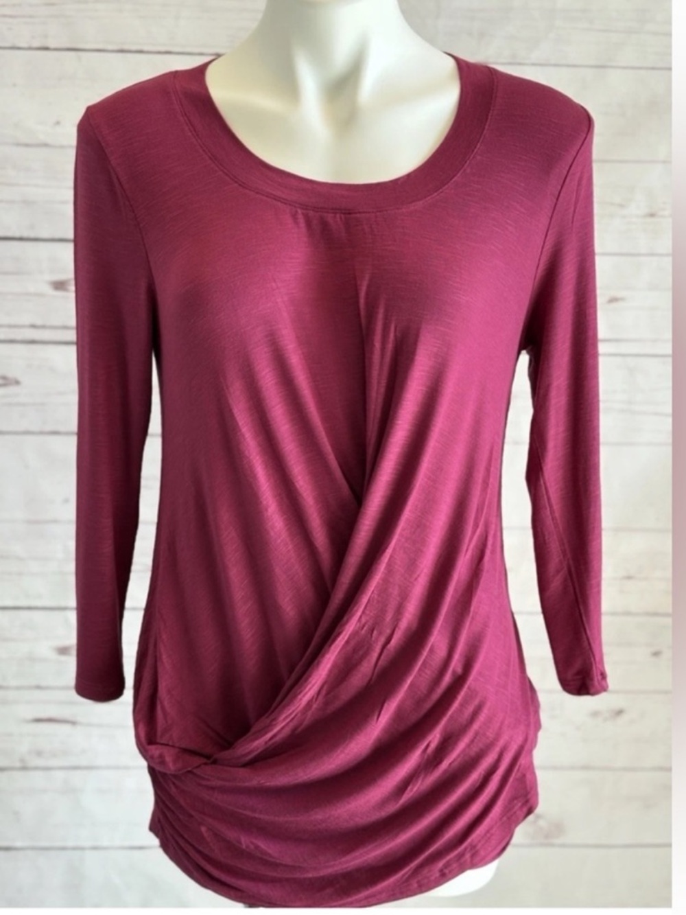 SKINNYGIRL size XLARGE Hannah Top 3/4 Sleeve Drape Front Raspberry NEW $56 FAVE!